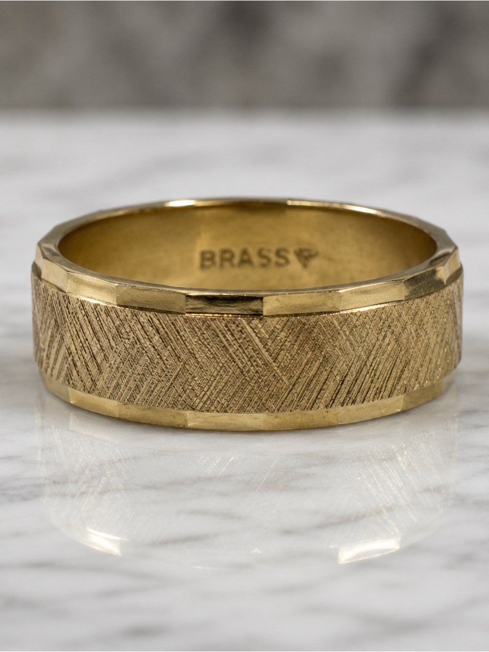 Brass Wedding Band Ring Size 10 Textured Matte Finish Wide Unisex Band